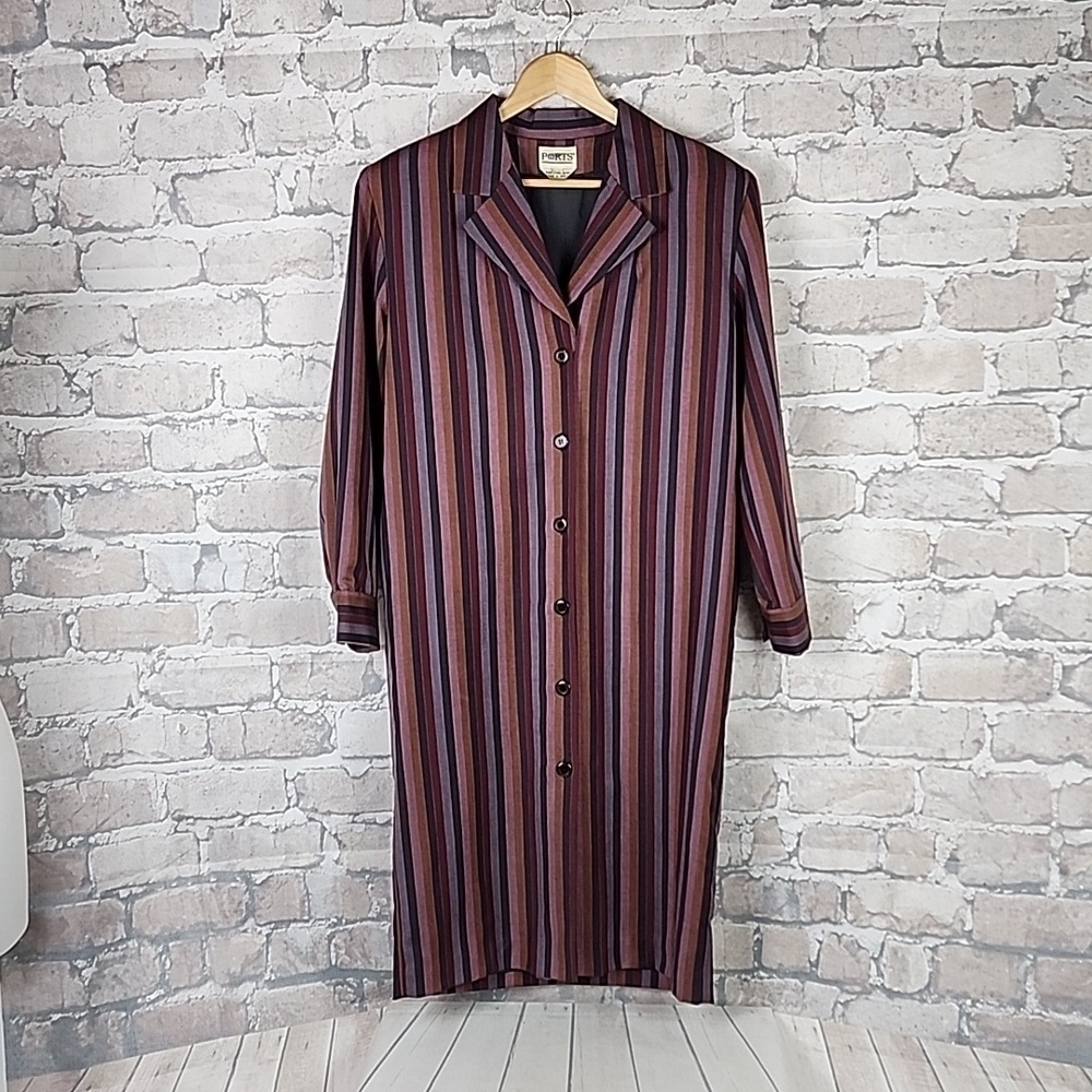 Vintage Ports International Button Front Wool Duster Multicolor Striped Size Med